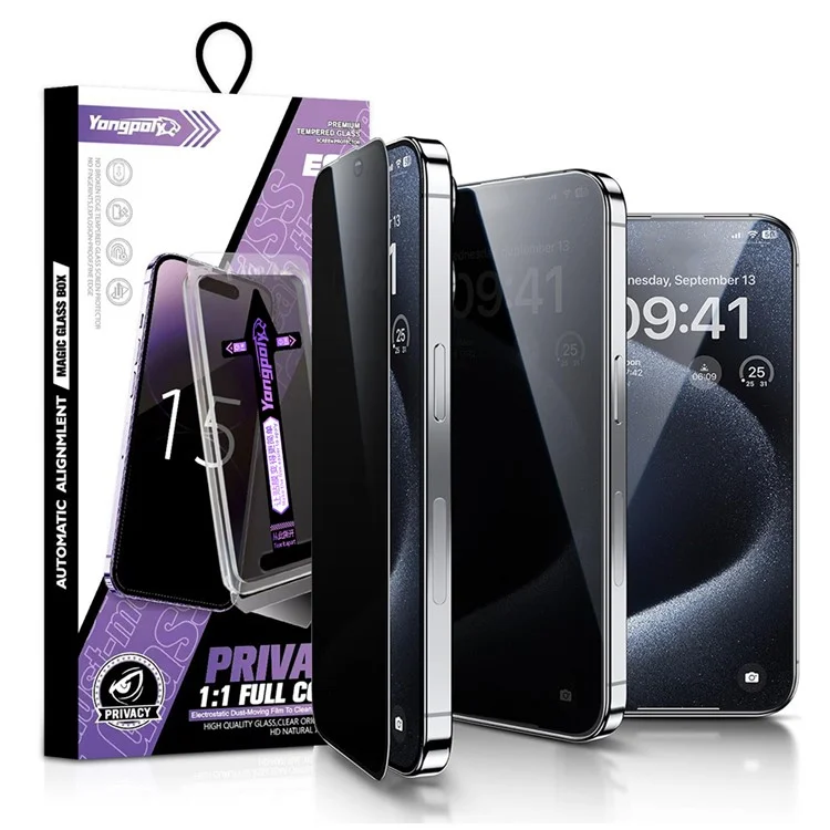 YONGPOLY Privacy Screen Protector Auto-Dust Removal Full Coverage Tempered Glass - Image 9