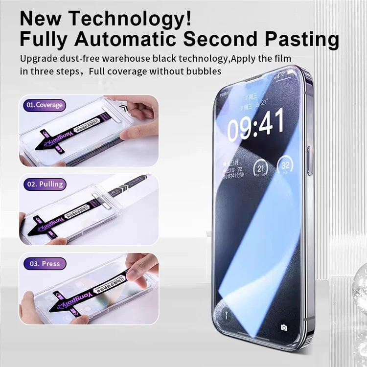 YONGPOLY HD Screen Protector Auto-Dust Removal Full Coverage Tempered Glass - Image 2